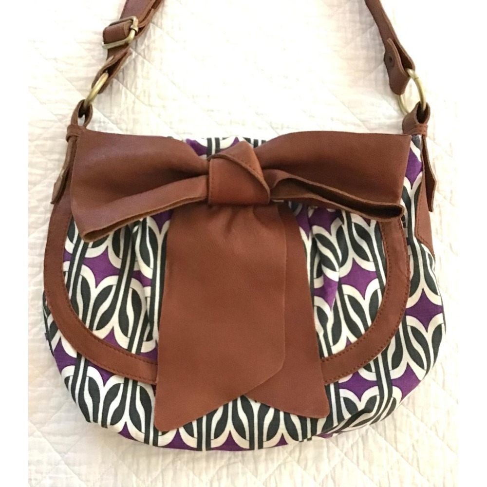 Anthropologie Deux Lux Purple Floral Canvas Crossbody Bag Whimsical Y2K Hobo